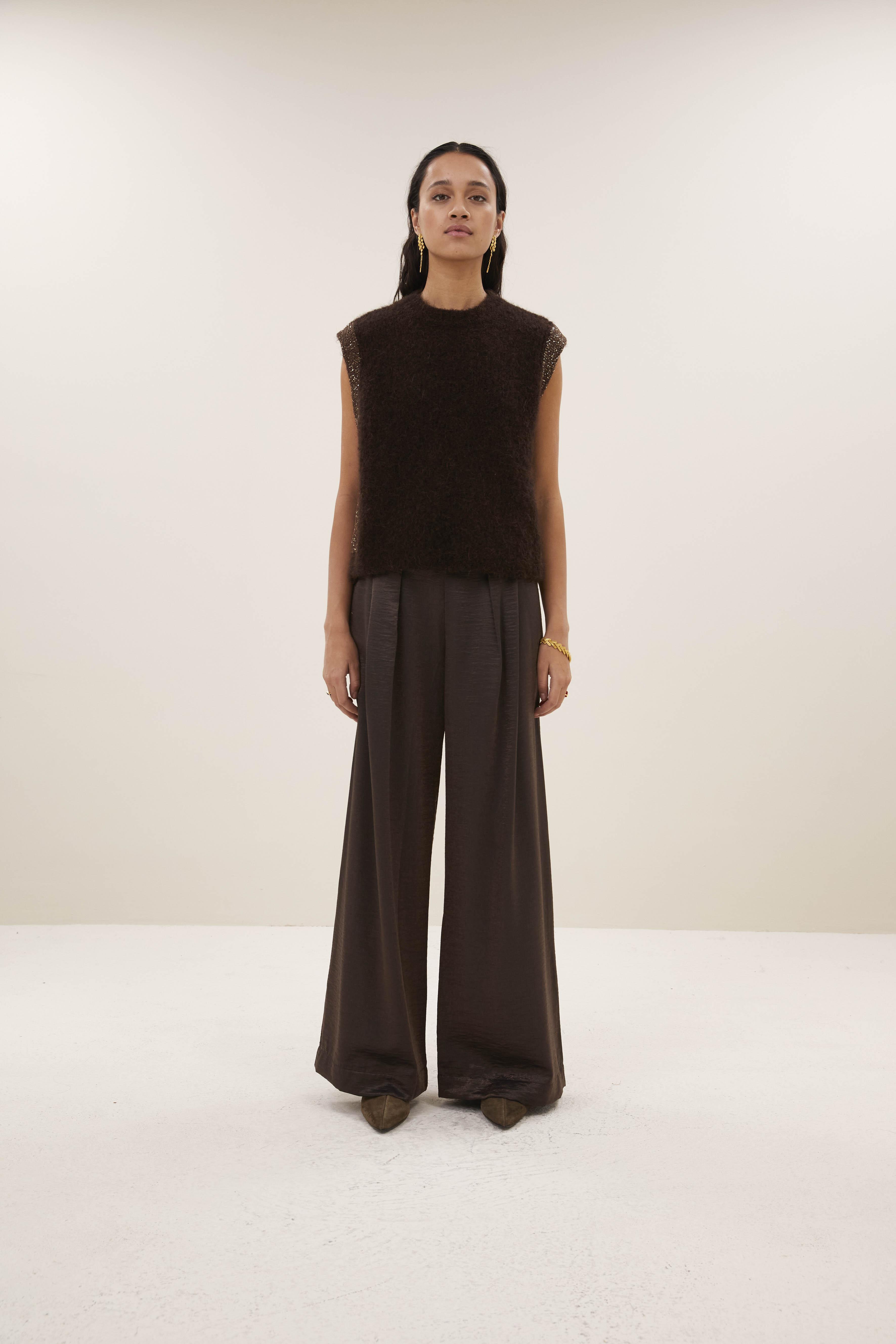 By-Bar Lodi Metallic Pants Damen Bundfalten Palazzo Hose bronze